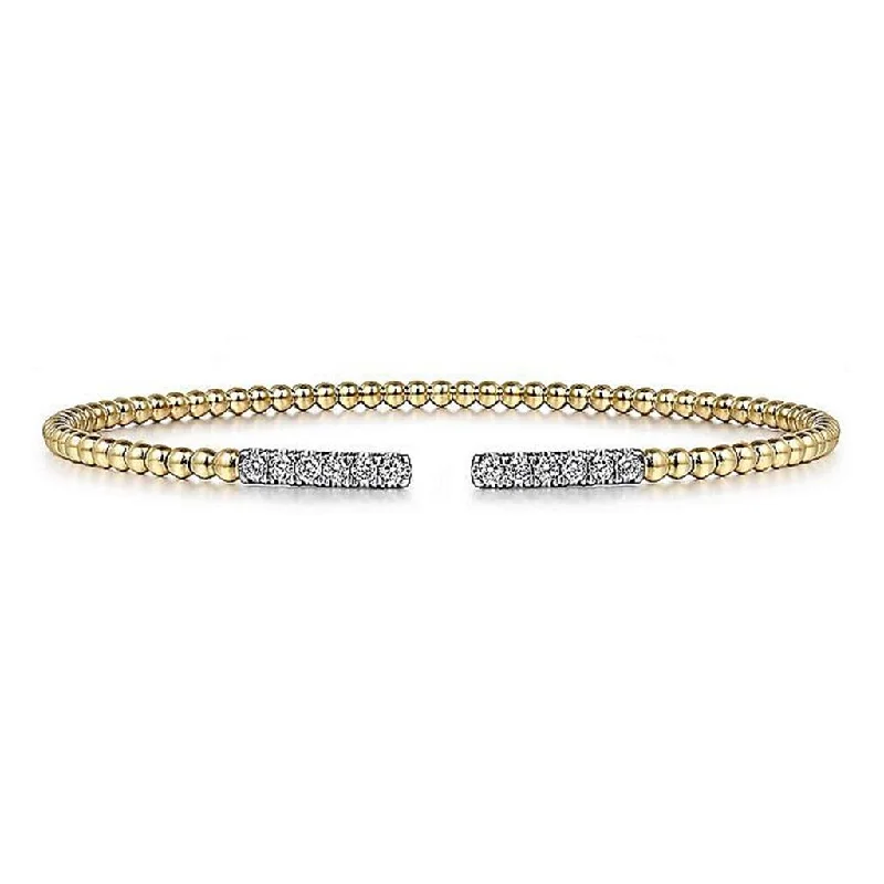 Silver Bangles for Brides-Gabriel & Co. 14K Yellow Gold Bujukan Diamond Bars Bangle