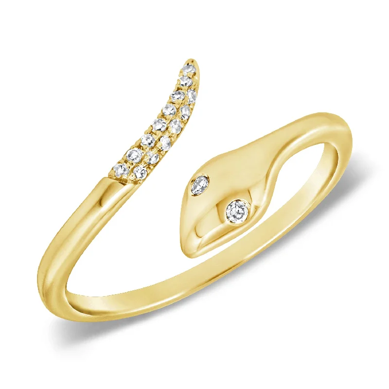 Titanium Rings-Graceful Diamond Snake Ring in 14K Gold