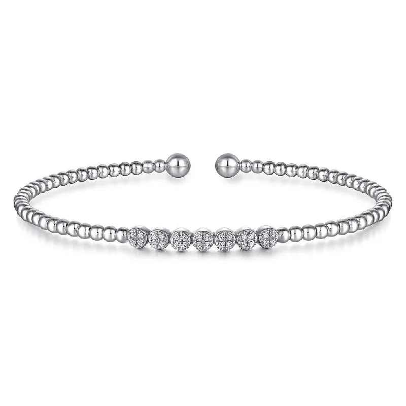 Geometric Bangles-Gabriel & Co. 14K White Gold Bujukan Bead and Cluster Diamond Bangle - .14cttw