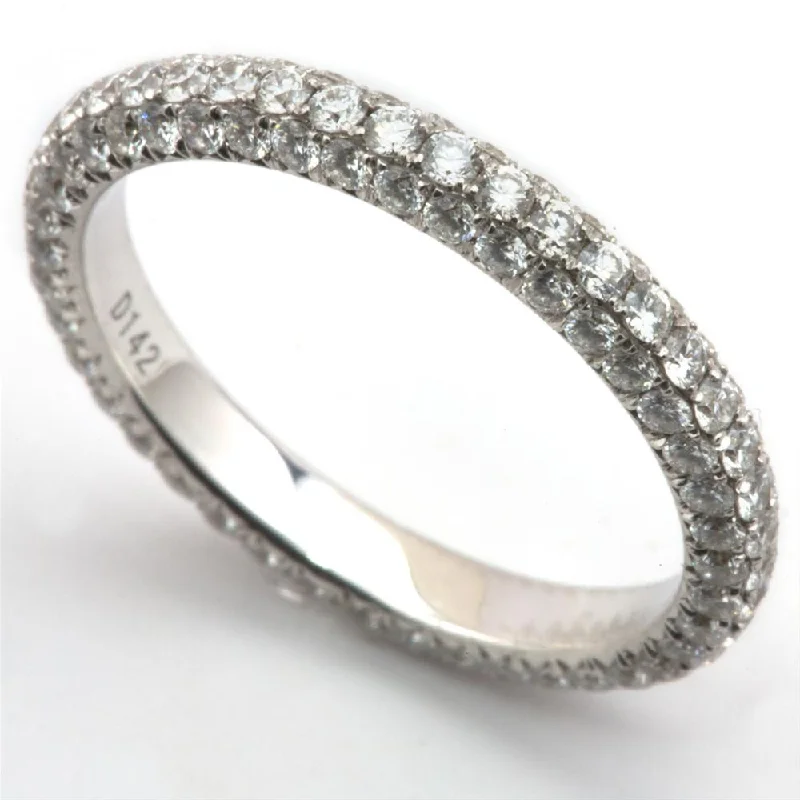 Cross Diamond Rings-French Pave Diamond Eternity Band Anniversary Ring 1.42 Carats 18K