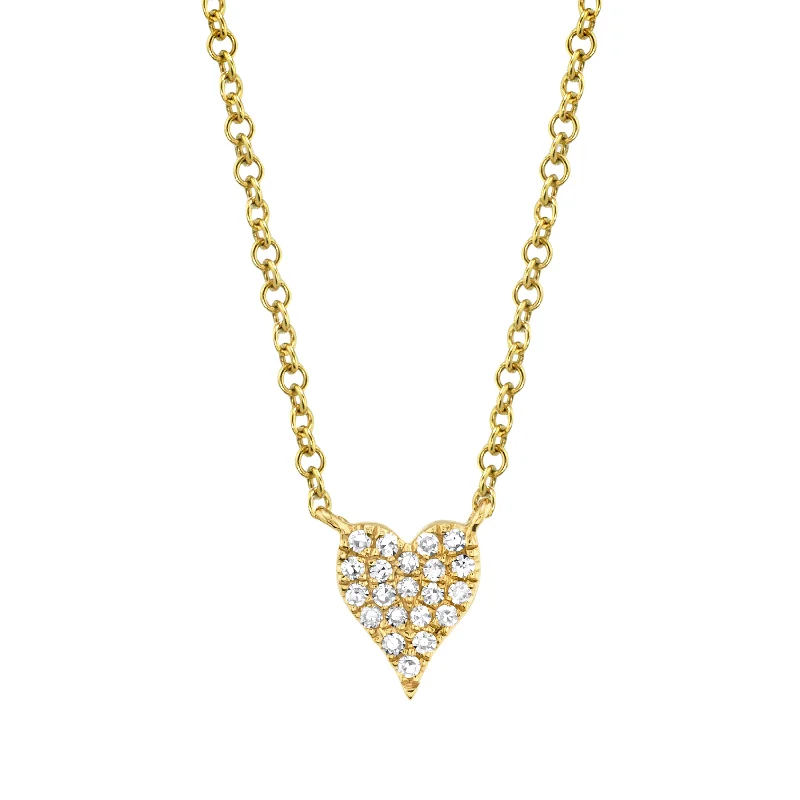 Crystal Drop Necklaces-14K Yellow Gold Pave Diamond Heart Necklace (Mini)