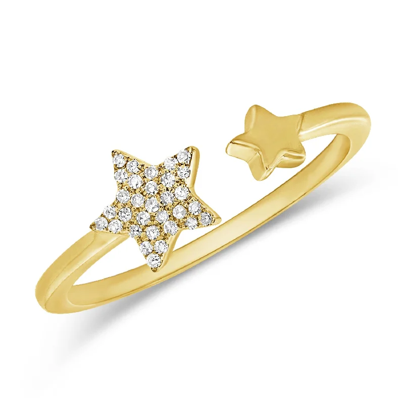 Classic Gold Rings-Celestial DOUBLE STAR Zodiac Diamond Open Wrap Ring