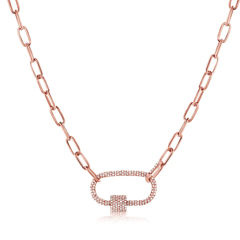 Charm Pendant Necklaces-14K Rose Gold Full Diamond Pave link Necklace