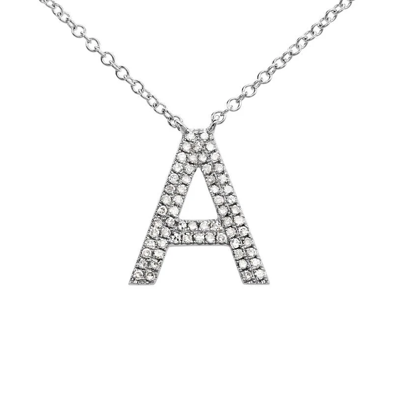 Unique Pendant Necklaces-14K White Gold Diamond Double Row Initial Necklace