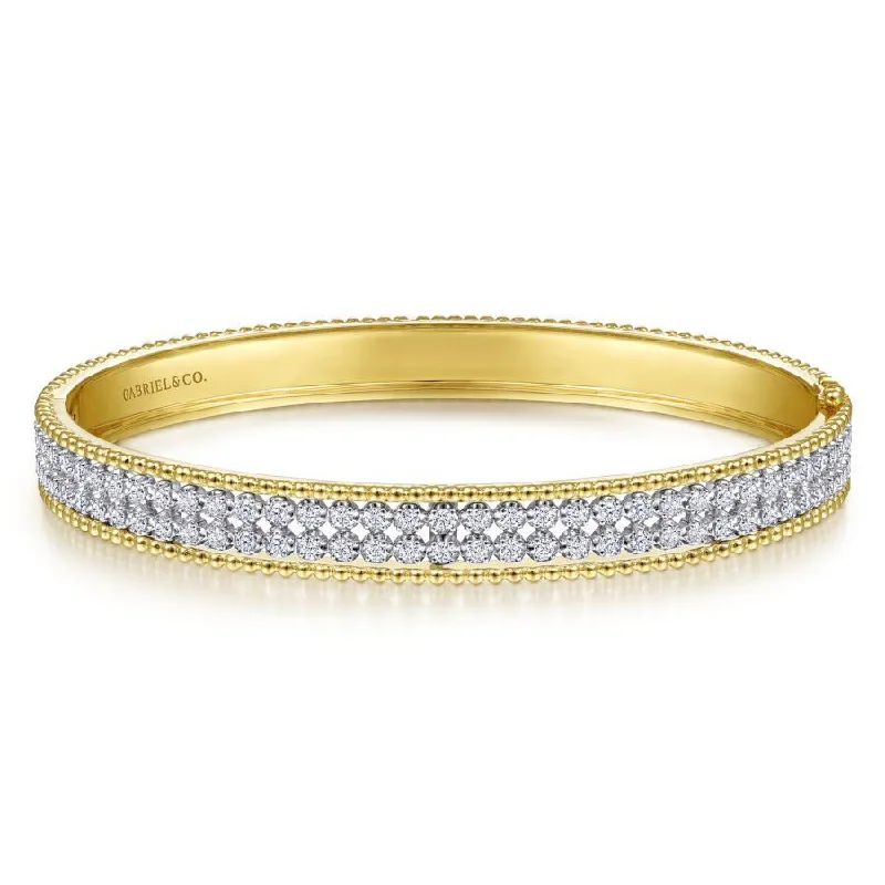 Solid Gold Bangles-Gabriel & Co. - BG4434-62M45JJ - 14K White-Yellow Gold Diamond Bangle