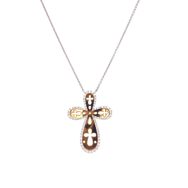 Custom Name Necklaces-18K White & Rose Diamond Cross Cutout Necklace