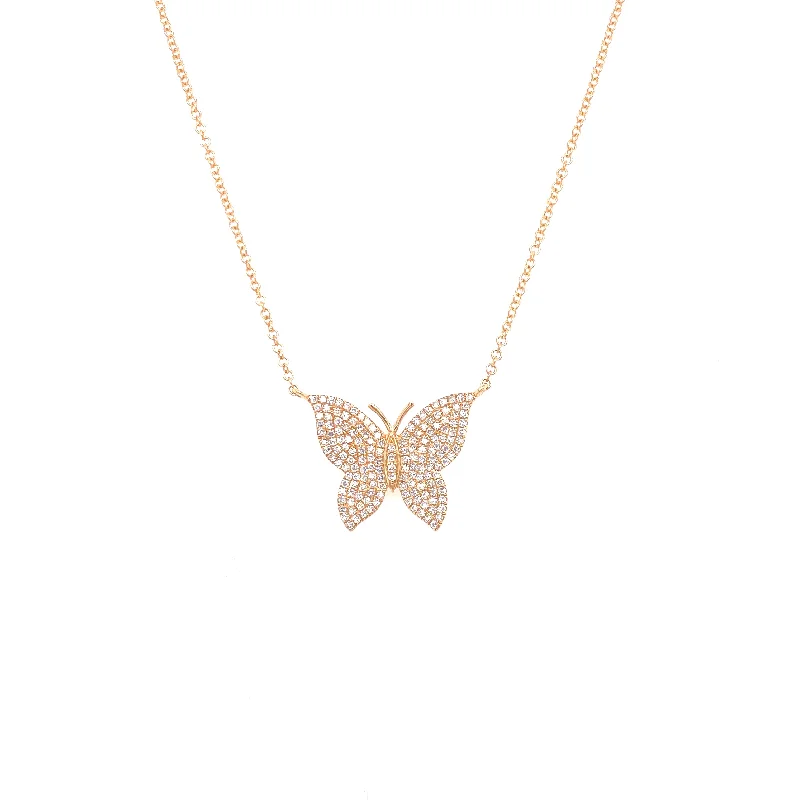 Personalized Charm Necklaces-14K Yellow Gold Pave Diamond Butterfly Necklace