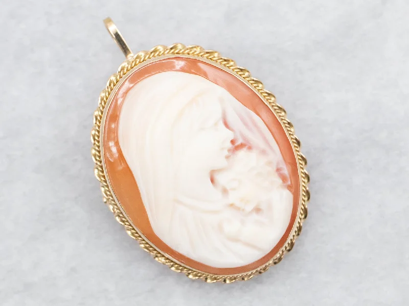 Designer Wedding Brooch-Mother and Child Cameo Brooch or Pendant