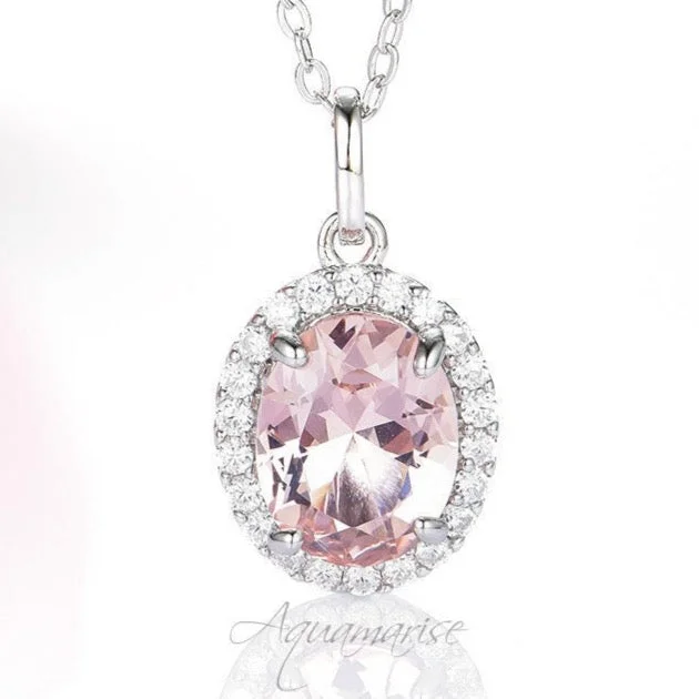 Beaded Pendant Necklaces-Iris Morganite Necklace- Sterling Silver