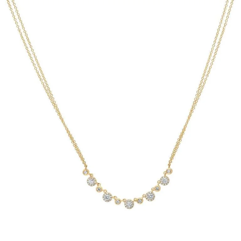 Unique Necklaces-14K Yellow Gold Diamond Disc Double Chain Necklace