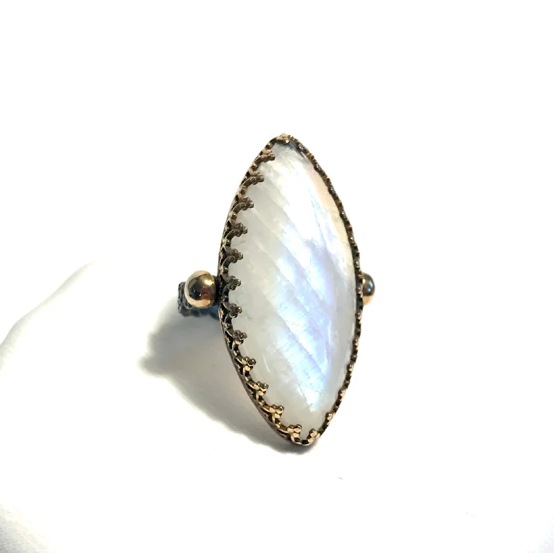 Textured Rings-Large Marquise Moonstone Ring in Oxidized Silver