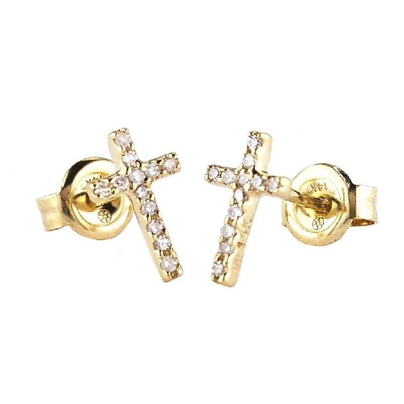 Adjustable Necklaces-14k Yellow Gold Round Diamond Cross Earrings