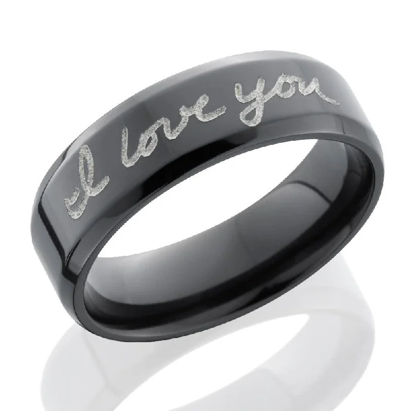 Oval Diamond Rings-Lashbrook 7mm Black Zirconium Flat Men's Wedding Band Ring I Love You Custom Handwriting Engraved