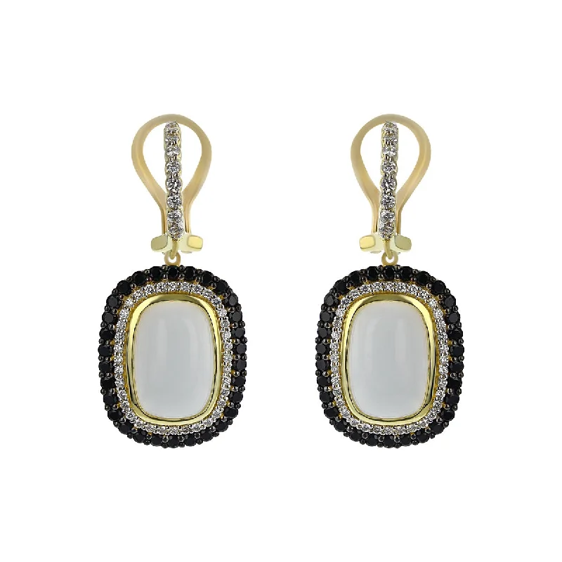 Boho Earrings-White Onyx, Diamond and Spinel Halo Earrings