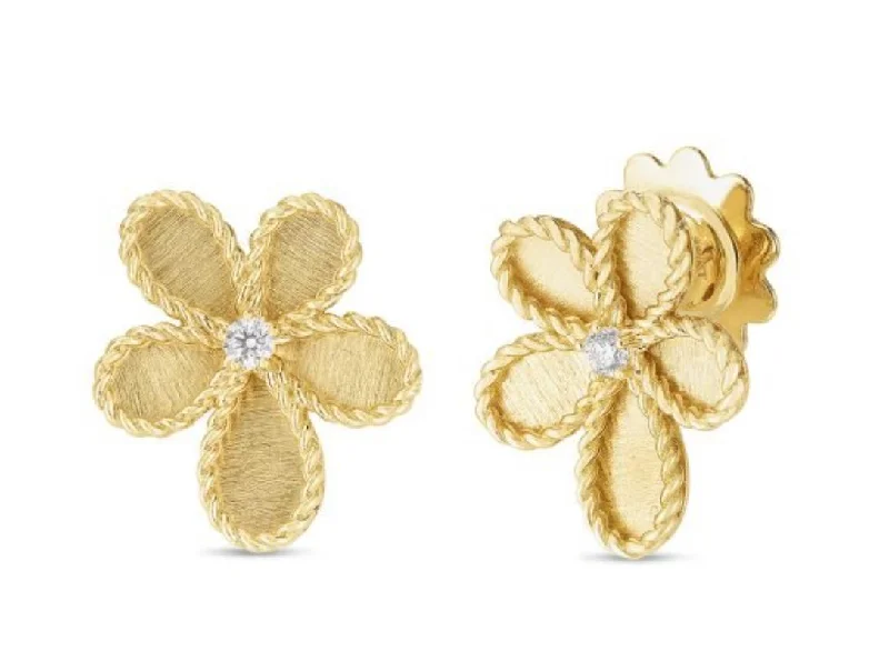 Smooth Earrings-0.07ct Diamond Jasmine Flower Earrings in 18K Yellow Gold