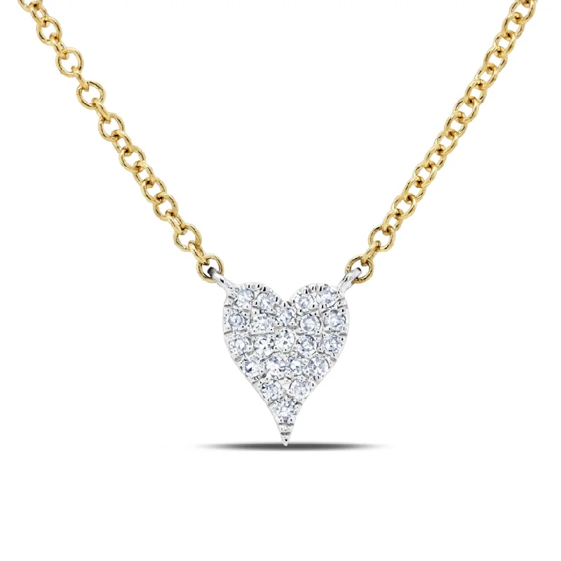 Engraved Gold Necklaces-14K Two Tone Gold Pave Diamond Heart Necklace (Mini)