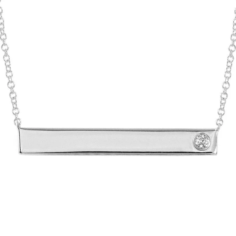 Sterling Silver Pendant Necklaces-14k White Gold Engravable Polished Bar Necklace