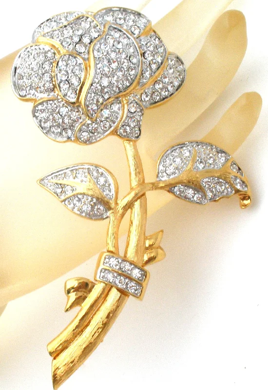 Rhinestone Brooch Pin-Nolan Miller Clear Crystal Flower Brooch Pin