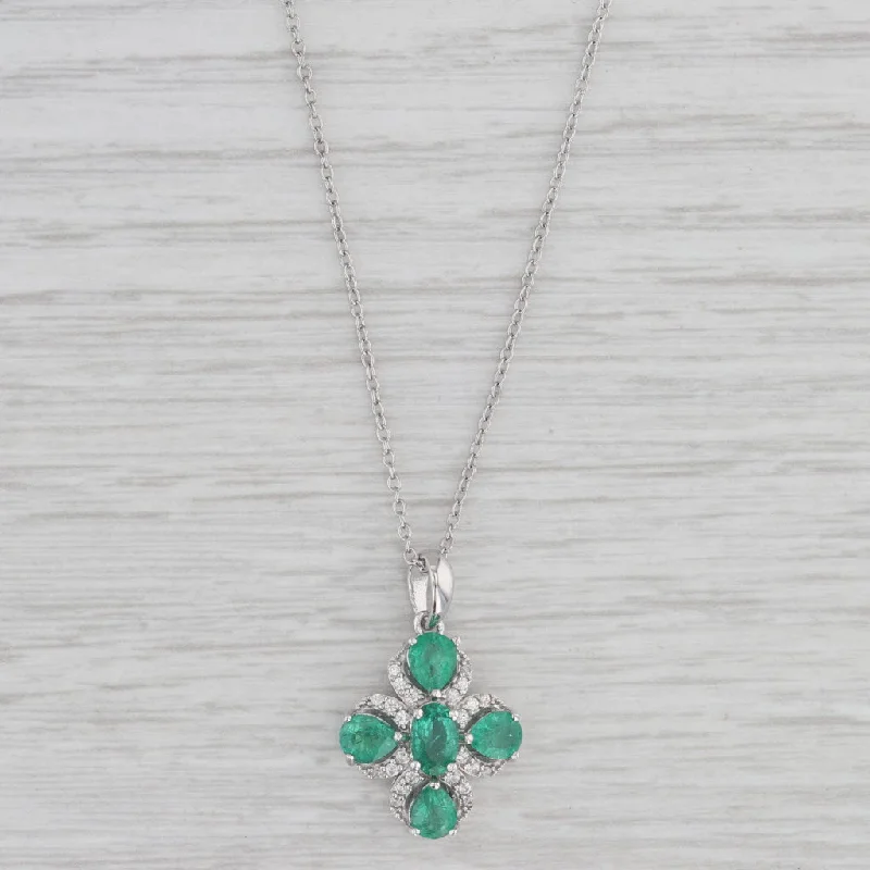 Elegant Necklaces-2.08ctw Emerald Zircon Flower Pendant Necklace Sterling Silver 19.5" Cable Chain