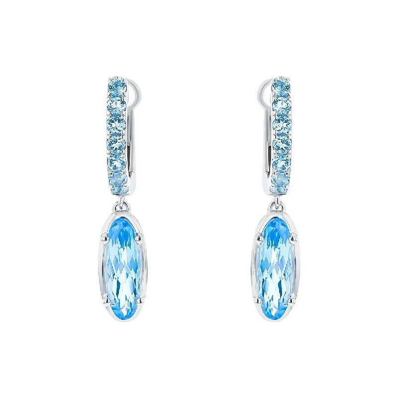 Intricate Earrings-Blue Topaz 14K White Gold Drop Earrings