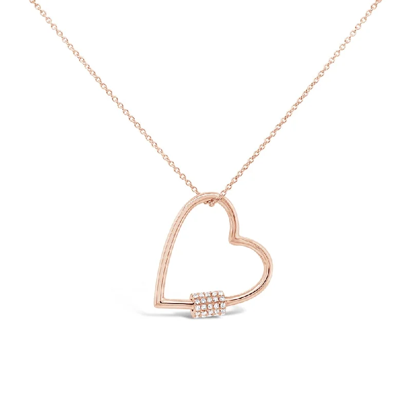 Crystal Pendant Necklaces-14K Rose Gold Diamond Heart Charm Holder Necklace