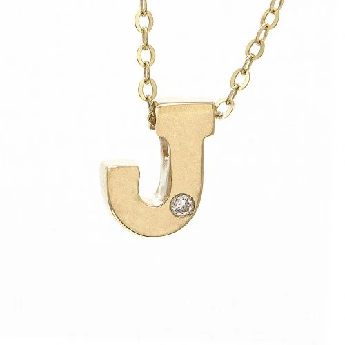 Double Chain Necklaces-14K Yellow Gold Initial "J" With Diamond Necklace