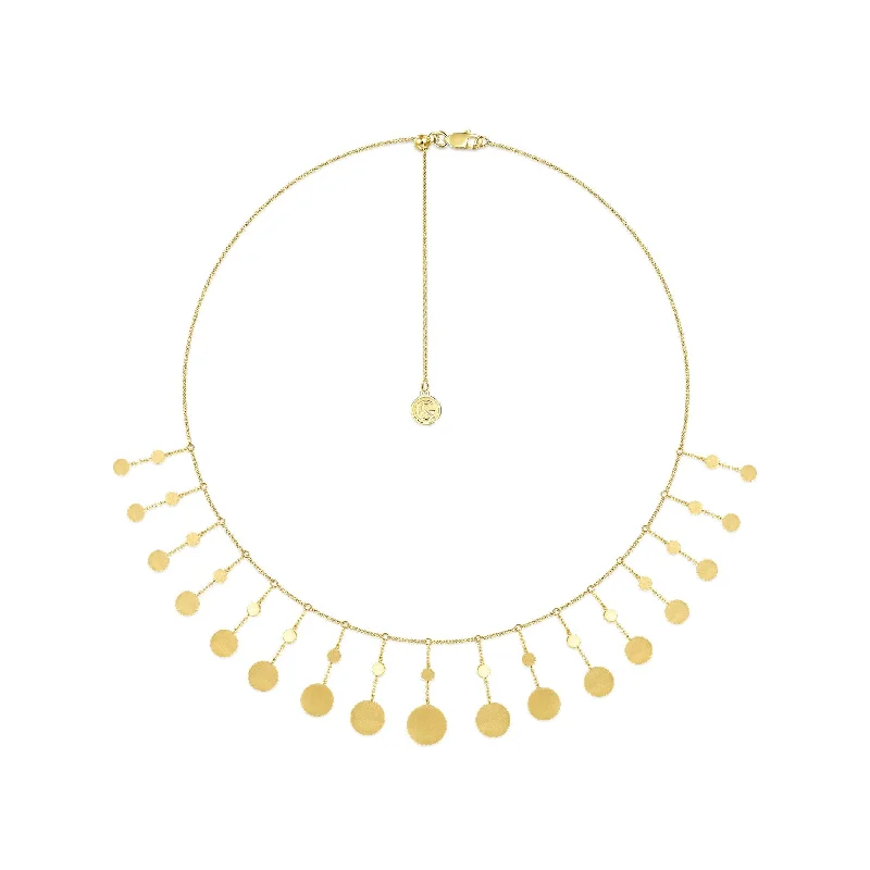 Flower Necklaces-14K Yellow Gold Dangle Disc Necklace