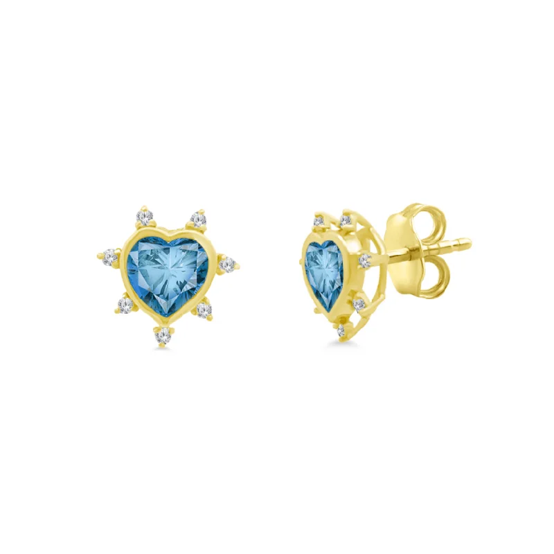 Polished Earrings-Gemstone & Diamond Heart Studs