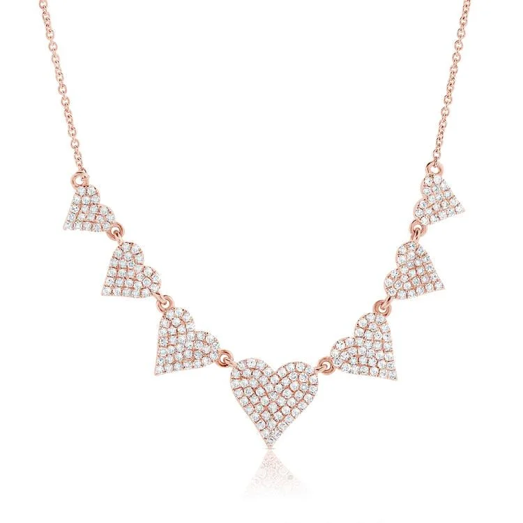 Modern Necklaces-14K Rose Gold Diamond Multiple Heart Necklace