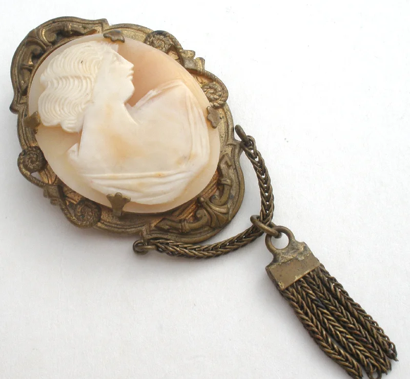 Crystal Wedding Brooch-Edwardian Lady Shell Cameo Brooch Pin Hand Carved