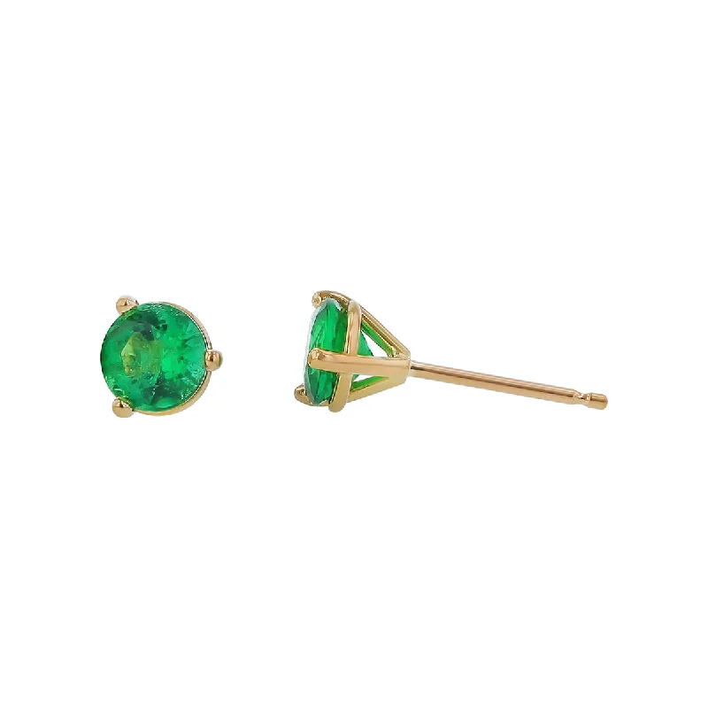 White Gold Earrings-Zambian Round Emerald Stud Earrings in 18K Yellow Gold, 5mm