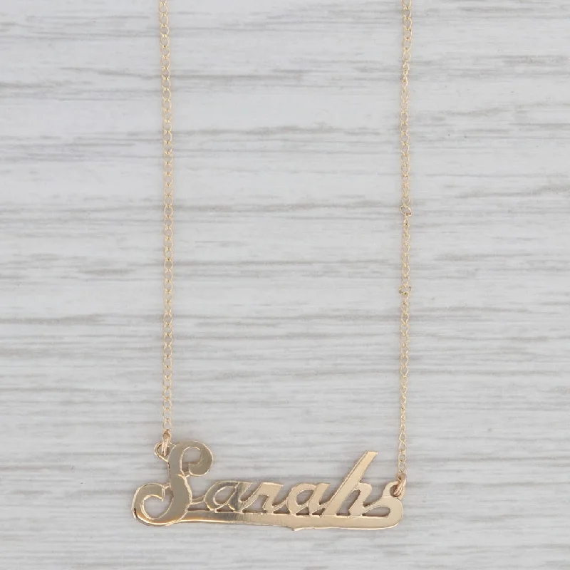 Sparkling Necklaces-Sarah Name Pendant Necklace 14k Yellow Gold Curb Chain 16.25"