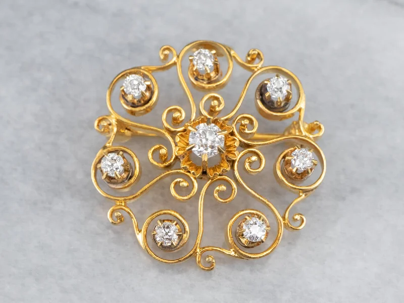 Designer Gold Brooch-Vintage Buttercup Diamond Brooch or Pendant