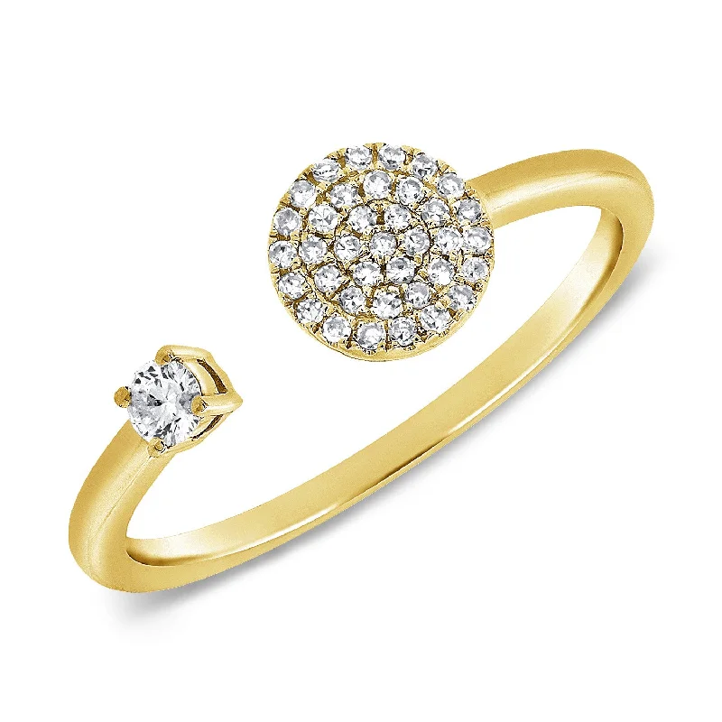 Customizable Wedding Bands-Pave Diamond Disc Open Geometric fashion ring in 14kt Gold