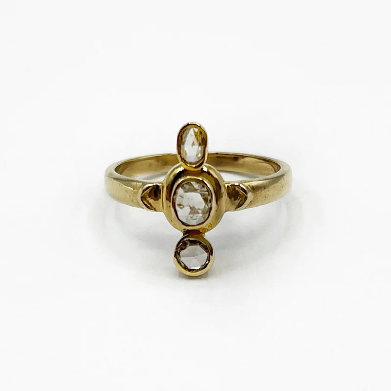 Gemstone Wedding Rings-Vertical Three Stone Rose Cut Diamond Ring