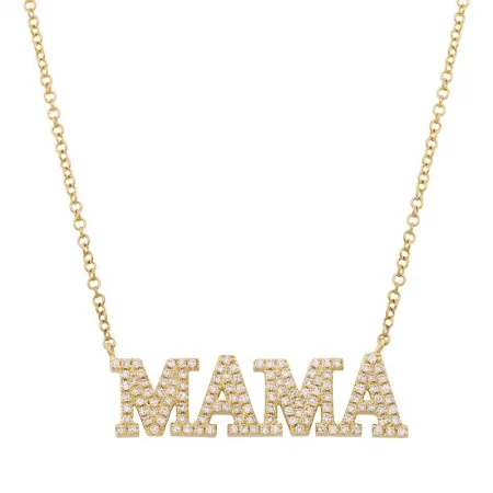 Cross Pendant Necklaces-14k Yellow Gold Mama Diamond Necklace