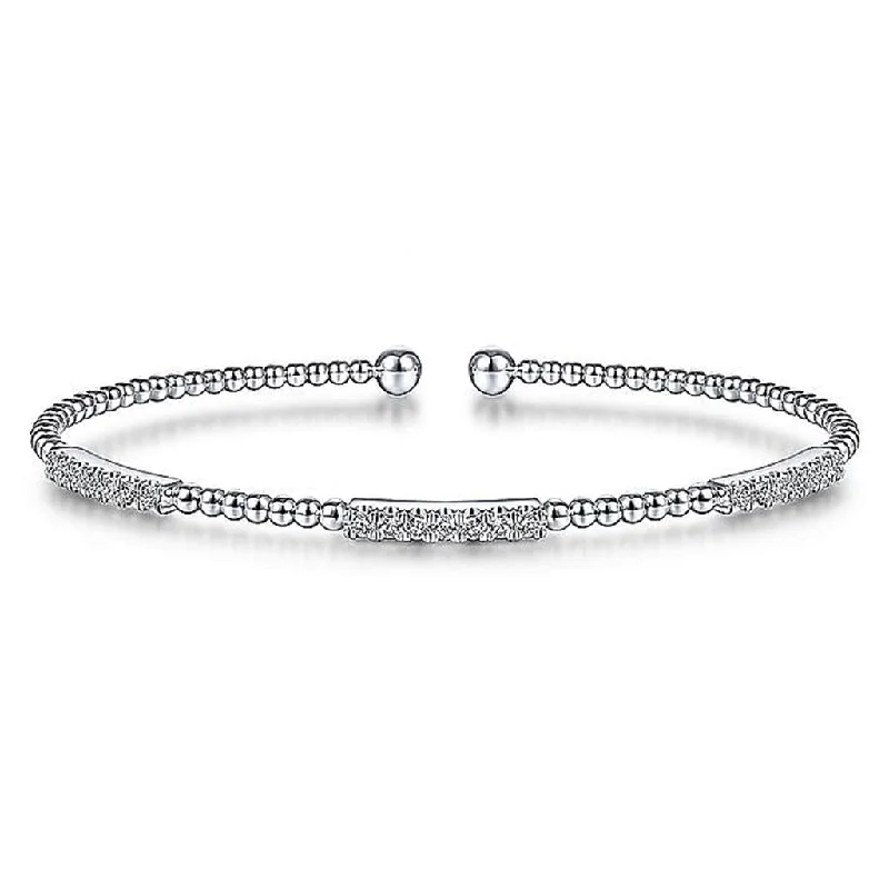 Traditional Bangles-Gabriel & Co. 14K White Gold Bujukan Diamond Stations Bangle