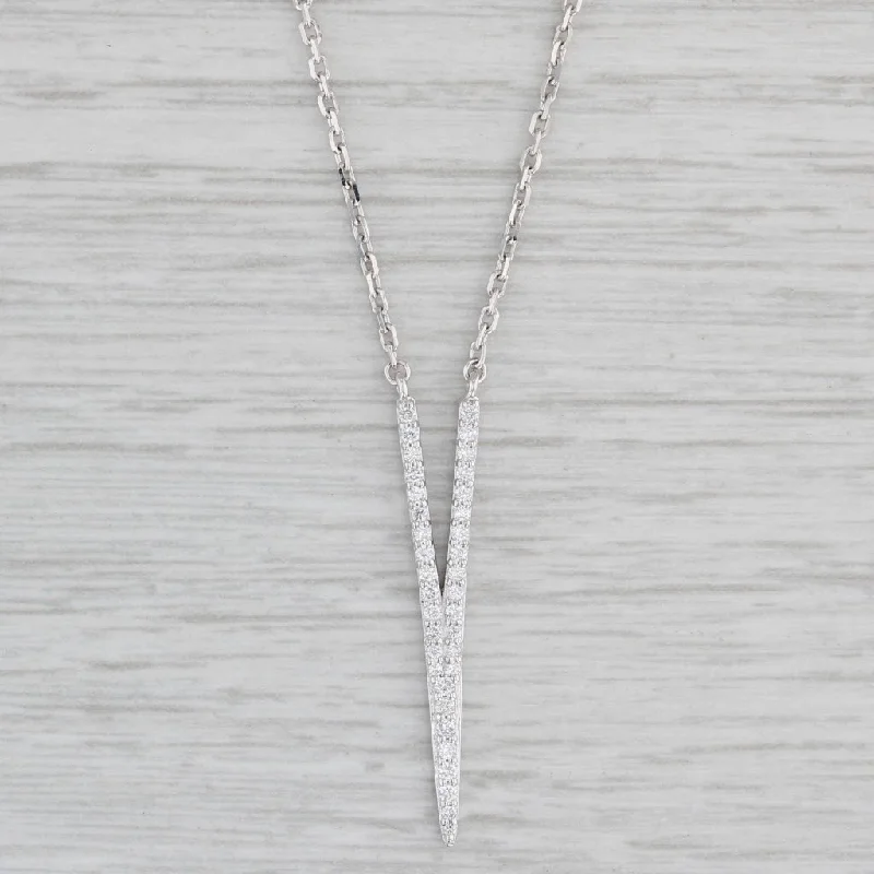 Artistic Silver Necklaces-New 0.22ctw Diamond V Pendant Necklace 14k White Gold 15.5-17.5" Cable Chain