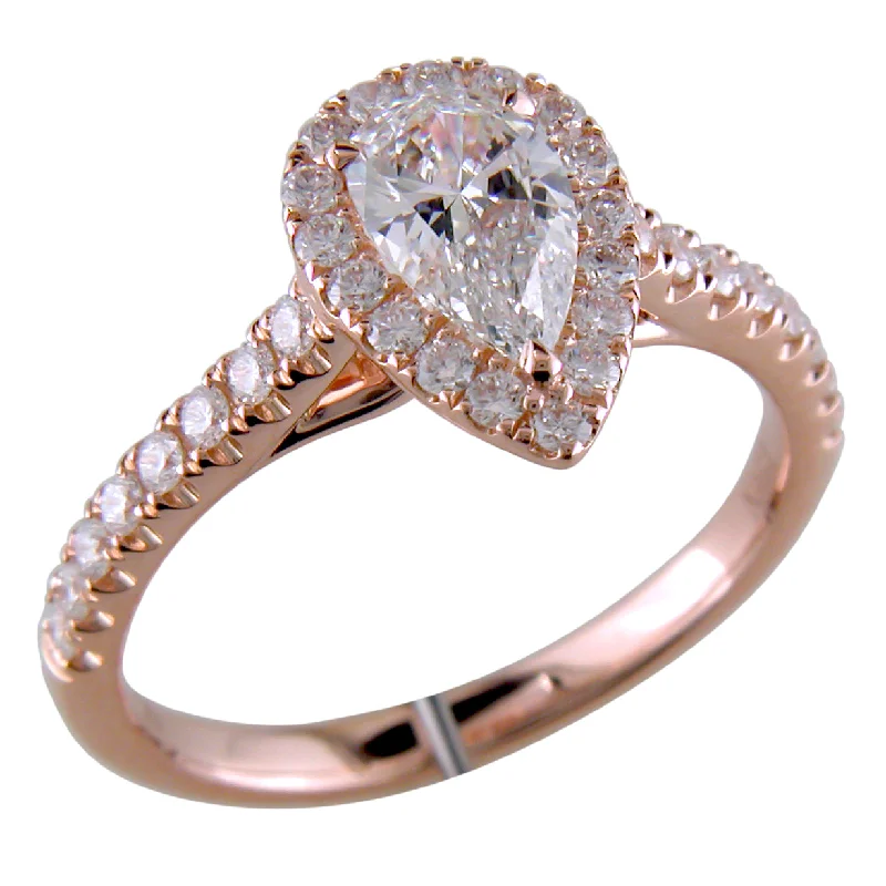 Sapphire Rings-Pear Shape Brilliant 3/4 Carat Diamond 18K Rose Gold Point of Love Engagement Ring