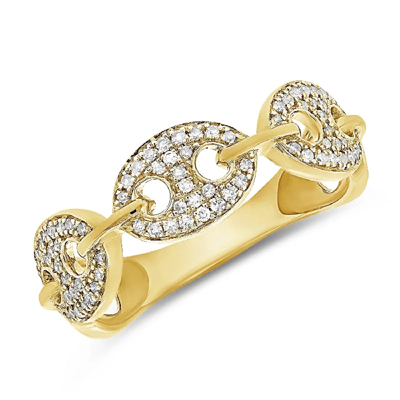 Handmade Diamond Rings-Pavé Diamond Oval Link Ring in 14K Gold