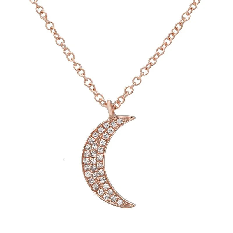 Minimalist Necklaces-14K Rose Gold Diamond Mini Moon Necklace