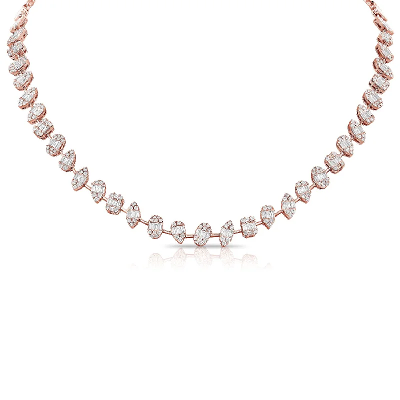 Layered Necklaces-14K Rose Gold Diamond Illusion Tennis Necklace