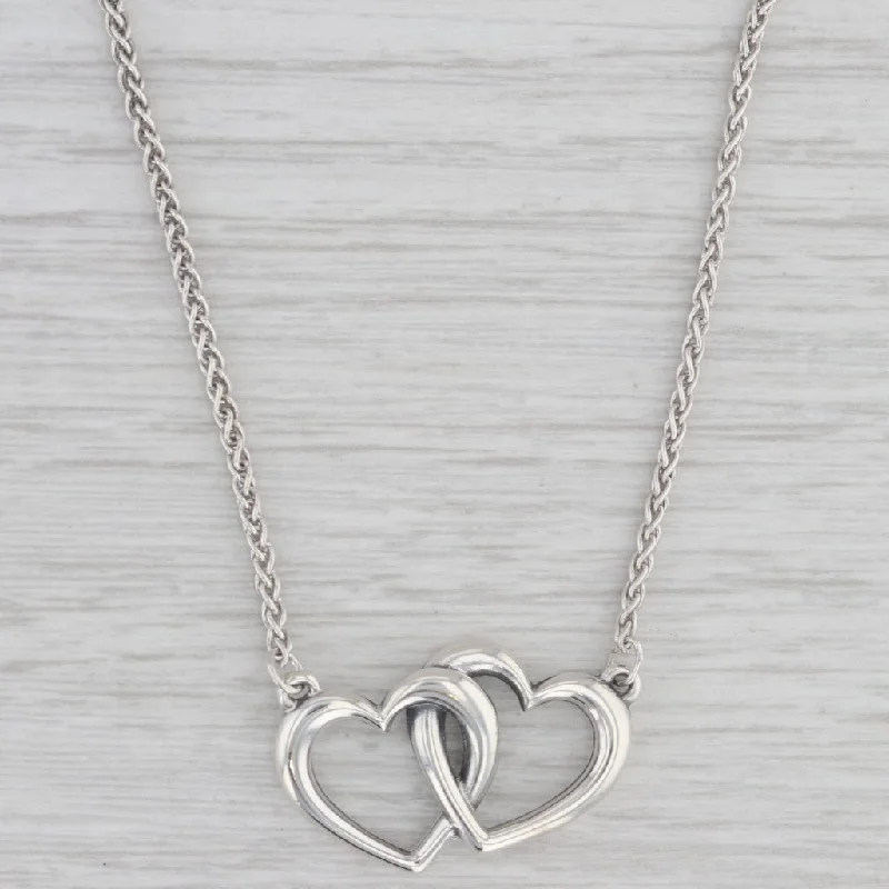 Simple Gold Necklaces-Linked Hearts Pendant Necklace Sterling Silver 18.5" Wheat Chain James Avery