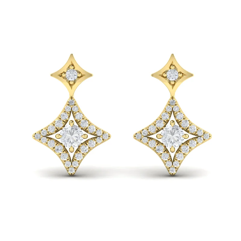 Elegant Gold Hoop Earrings-Vlora Estrella 14k Yellow Gold and Diamond Earrings VER60698