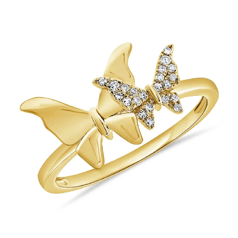 Birthstone Engagement Rings-14K Gold Butterfly Ring with Diamonds