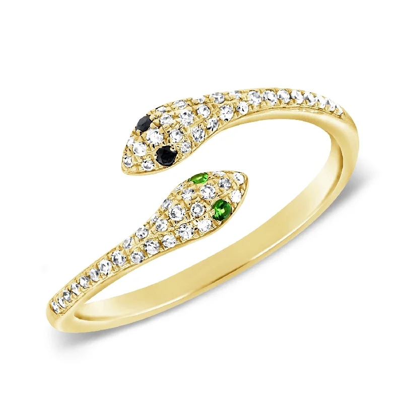 Oval Diamond Rings-Captivating Double-Serpent Garnet & Diamond Ring in 14K Gold