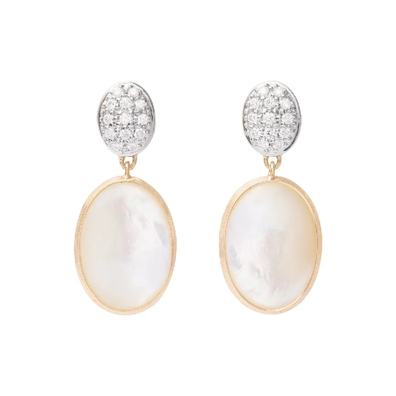 Custom Diamond Earrings-18K Yellow Gold Siviglia Mother of Pearl and Diamond Two Drop Earrings