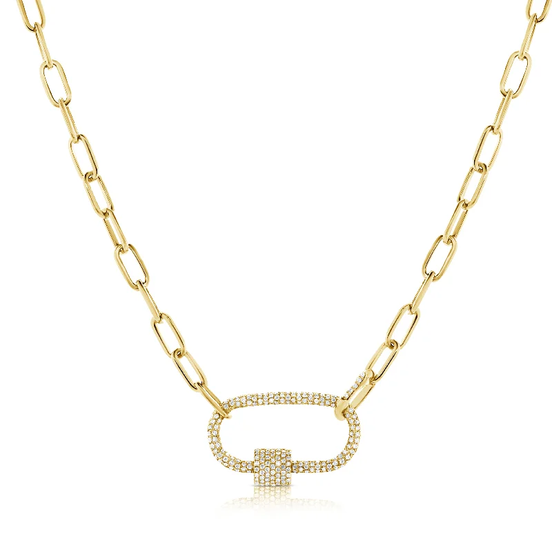 Romantic Pendant Necklaces-14K Yellow Gold Full Diamond Pave link Necklace