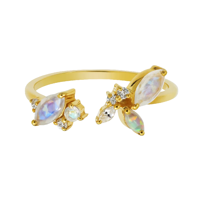 Men's Fashion Rings-Rainbow Moonstone, Opal and Diamond Picasso's Butterfly Ring