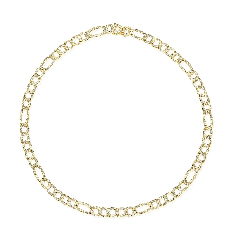 Adjustable Necklaces-14K Yellow Gold Diamond Figaro Link Necklace